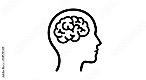 Abstract illustration of a human head with a brain symbolizing thinking and cognition.