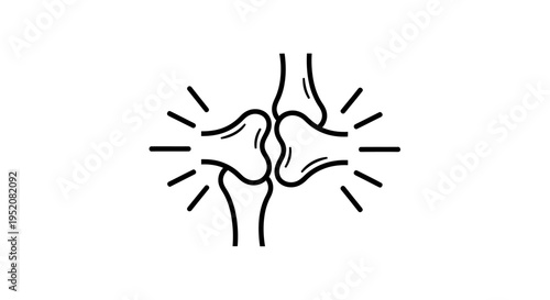 Minimalist line drawing illustrating two knee joints touching with dynamic motion lines.