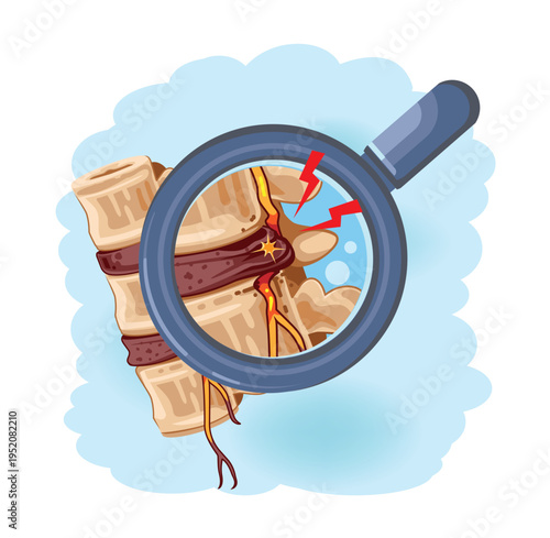 Foto Herniated Disc and Nerve Compression Medical Illustration