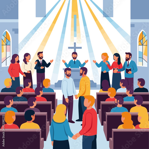 People gathered in a church for a religious service.