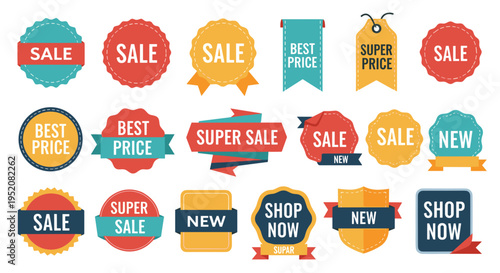 Collection of sale and discount labels.