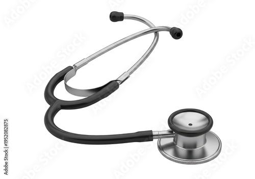 A stethoscope with a black tube and silver chest piece