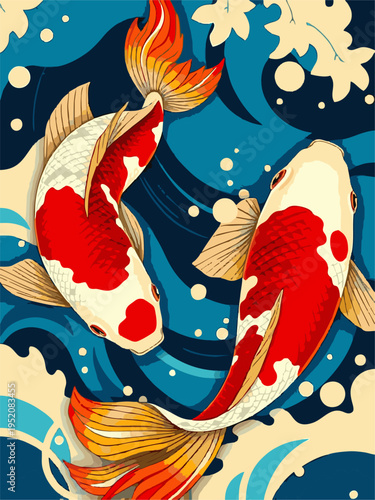 Split-level flat vector illustration of a tropical beach with a boat and an underwater scene featuring coral, fish, and a turtle