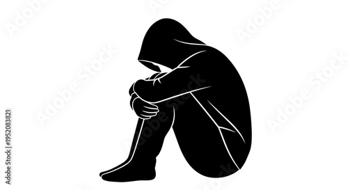 Sad person sitting alone depressed.