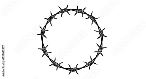Barbed wire circle on white background.