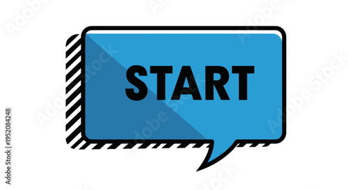 Blue speech bubble with start text.