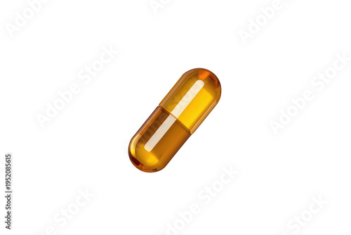 Liquid gold oil supplement capsule representing health, wellness, medicine, and nutritional support on transparent background