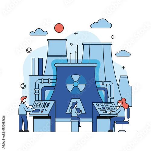 Nuclear Power Plant Energy Production and Maintenance Illustration