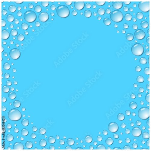 円形コピースペースの水滴正方形背景 ブルーの雫フレーム ベクター