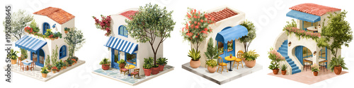Watercolor Mediterranean Village Houses Set. Hand-drawn Italian Style Architecture Illustration