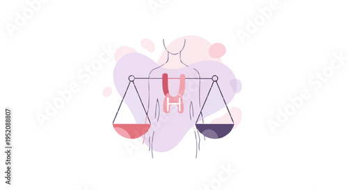 Thyroid gland balance on scales, representing endocrine health and hormonal equilibrium illustration