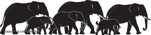 Elephant Herd Silhouette – African Wildlife Family Animal Vector

