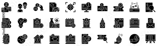 Market Equilibrium glyph style icon collection. Vector illustrations. Monitoring, Supply and Demand Curve, Equilibrium Point, Price Balance Scale. Professional vectors.	

