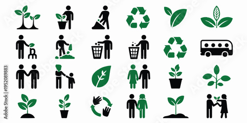 People are recycling and planting trees and leaves in a sustainable environment
