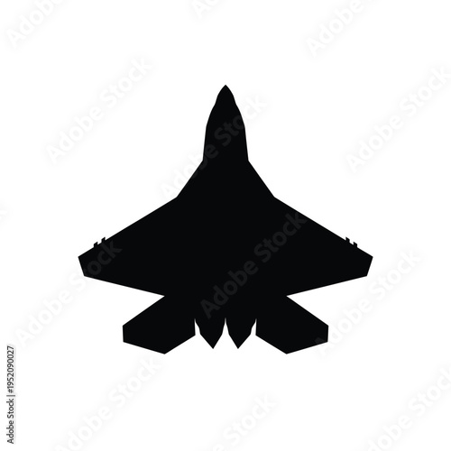Silhouette of a modern fighter jet against a plain white background