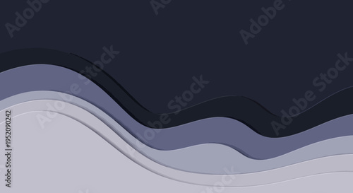 Abstract Paper Cut Waves Background in Purple and Dark Navy Blue, 3D Layered Papercut Art for Minimalist Web Design and Elegant Corporate Branding