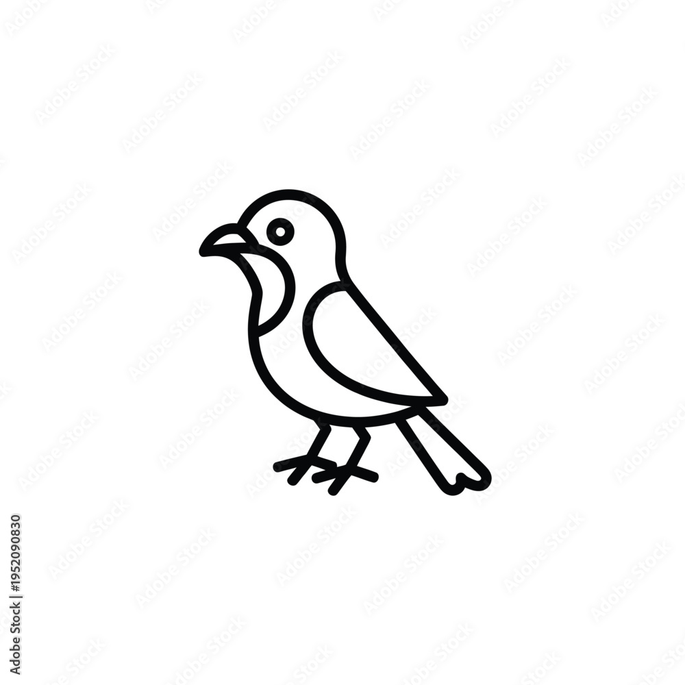 Obraz premium Simple line drawing of a small bird with an open beak