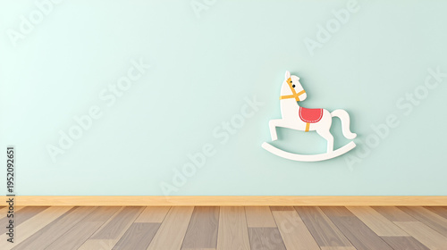 rocking horse icon and text on the wall, 3D illustration for chair and background