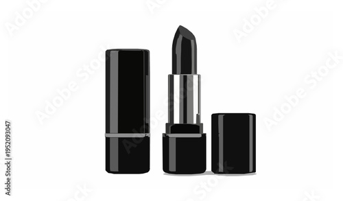 Black lipstick open and closed vector realistic cosmetic product isolated on white background