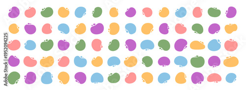 Set of smooth colorful abstract blob shape with flat organic round form. Fluid solid collection of simple curves and bright elements, modern minimal style for trendy background or creative pattern.