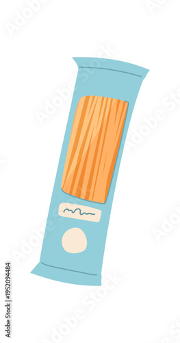 Minimal flat icon of food. Simple spaghetti gift box as charity container and help symbol. Clean goods donate concept for community support and welfare background, humanitarian assistance theme,
