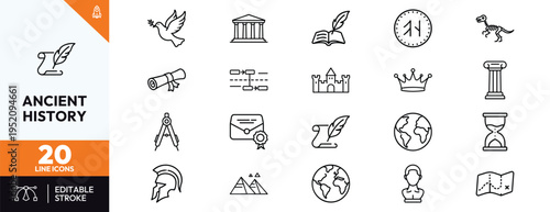 Ancient History Line Icons Set Editable Stroke
