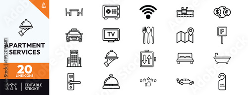Apartment Services Icons Set Editable Stroke Hotel Amenities