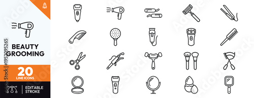 Beauty grooming line icons set for personal care and hygiene