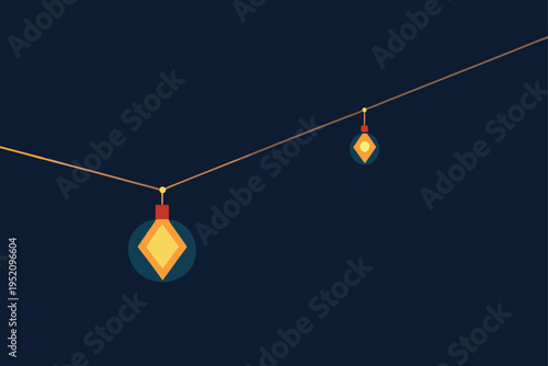 Minimalist wireframe string lights vector illustration, modern geometric fairy lights for holiday parties, festive decorations, and celebration backgrounds.