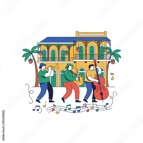 Jazz Band Performs Lively Music Outdoors.