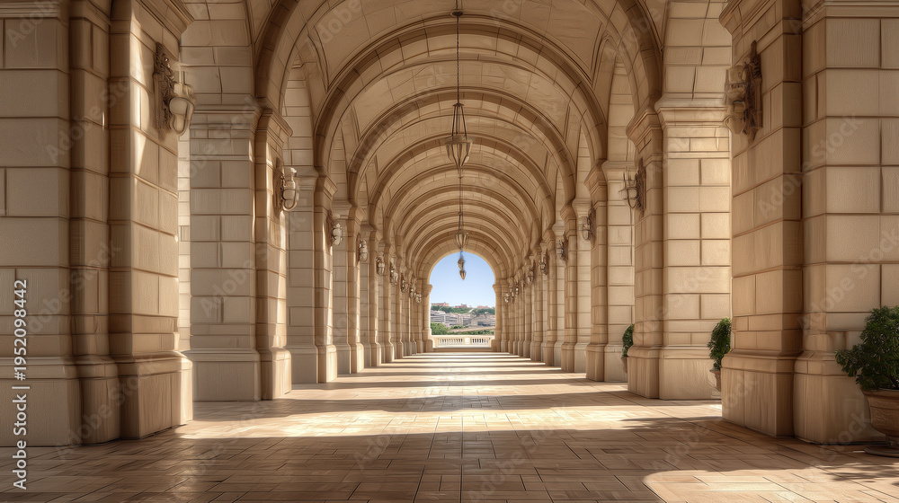 Fototapeta premium Monumental Arch Corridor with Historic Stone Structure
