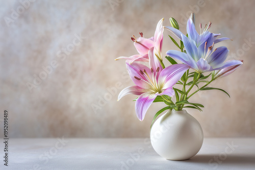 Minimal Flower Vase Still Life with Fresh Lily Blossoms