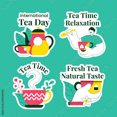 Flat Cartoon Hand Drawn Social Media Label Illustration International Tea Day