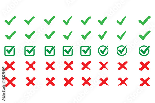 Check tick mark icon set. Cross box x check mark checkbox v list draw hand drawn sketch doodle brush marker checklist symbol wrong right circle. Illustration