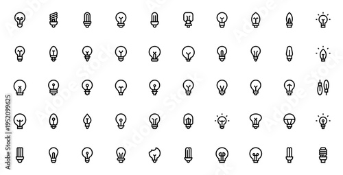 Light bulbs icon set. Vector lightbulb collection. Includes creative, idea, innovation, energy, technology, bulb, lamp, and more. Editable stroke.