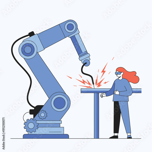 Robotic Arm and Person Working Together in Modern Industry.