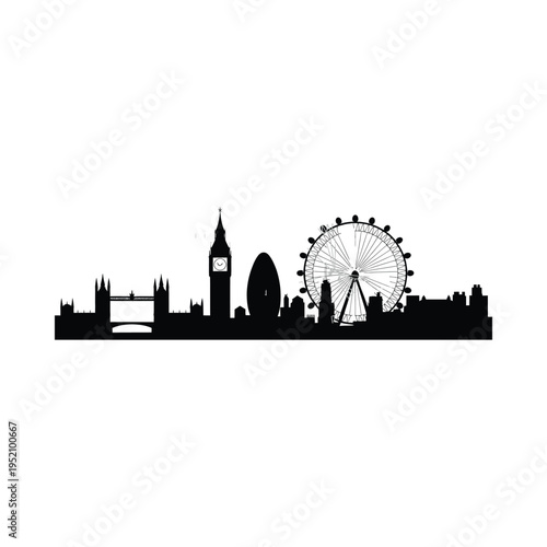 Silhouetted skyline featuring iconic london landmarks in black and white