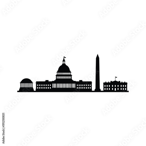 A stark black silhouette of washington d c s iconic monuments and buildings
