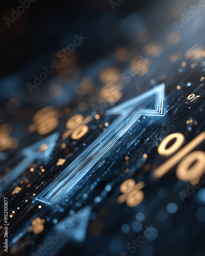 Wallpaper Mural Ascending Progress: A vibrant arrow ascends, accompanied by percentage symbols. This scene vividly represents growth, progress, and financial gain in a dynamic digital environment. Torontodigital.ca