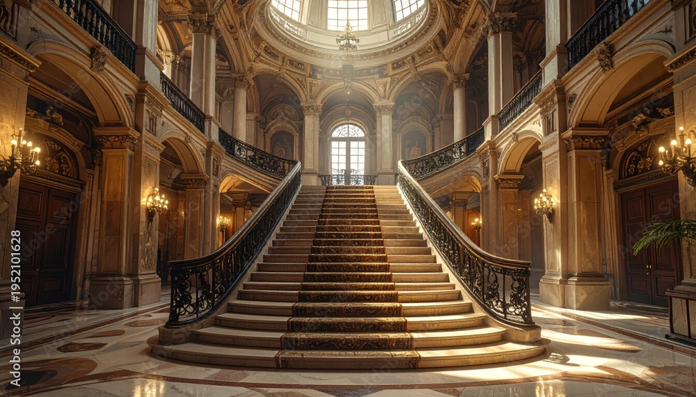 Fototapeta premium Magnificent Grand Staircase in Ornate Palace Interior