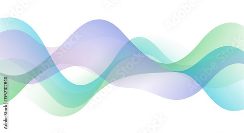 Abstract flowing waves of pastel colored translucent ribbons on a white background, visual representation of sound or data, pastel colors