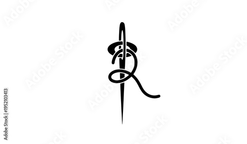 Needle and thread silhouette sewing icon vector design