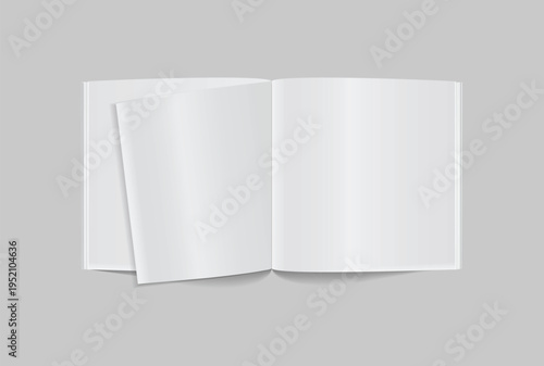 3D open magazine mockup with blank pages and hardcover book isolated on background. For the business presentation magazine, notebook, booklet, brochure, catalogue and print branding projects. Vector