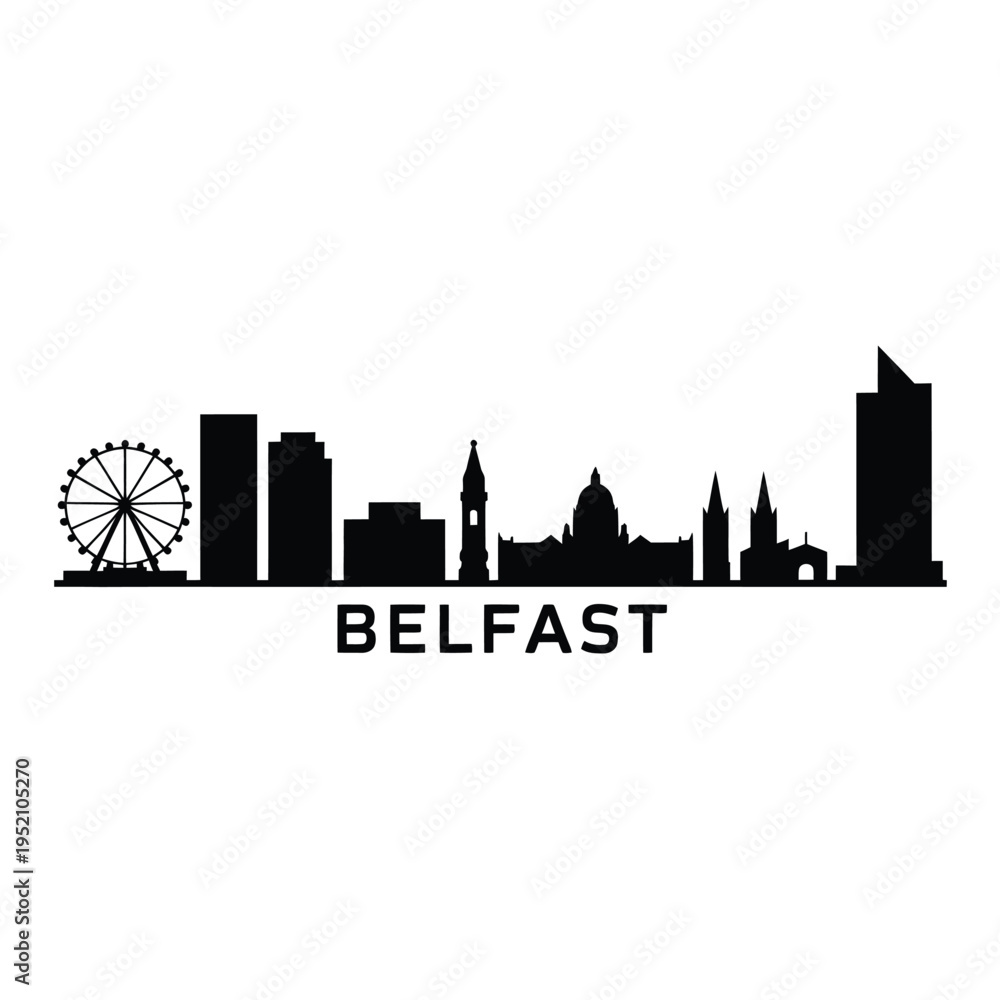 Naklejka premium A black silhouette of the belfast skyline including the wheel