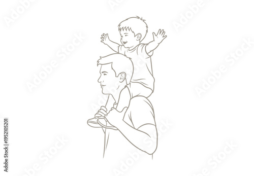 Elegant Father’s Day vector with father and child in clean line art style.