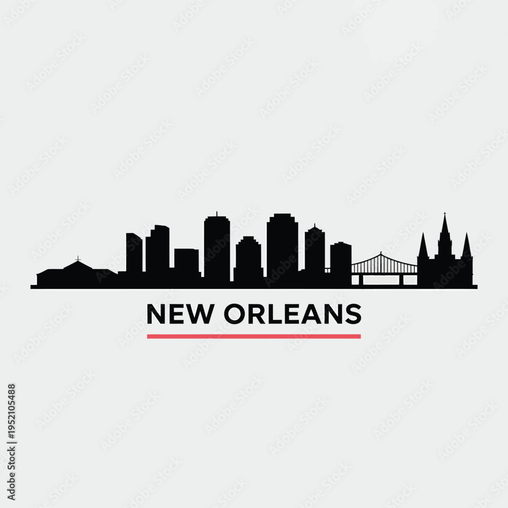 Fototapeta premium New orleans skyline silhouette against a light gray background with text