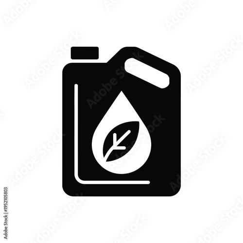 Black icon depicting a green fuel or oil container with a leaf