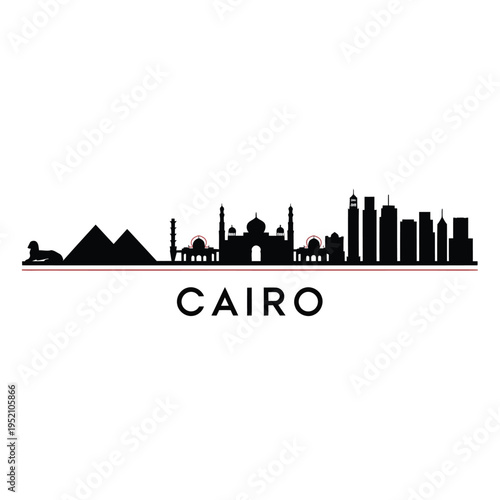 A minimalist black silhouette of the cairo skyline with the city s name