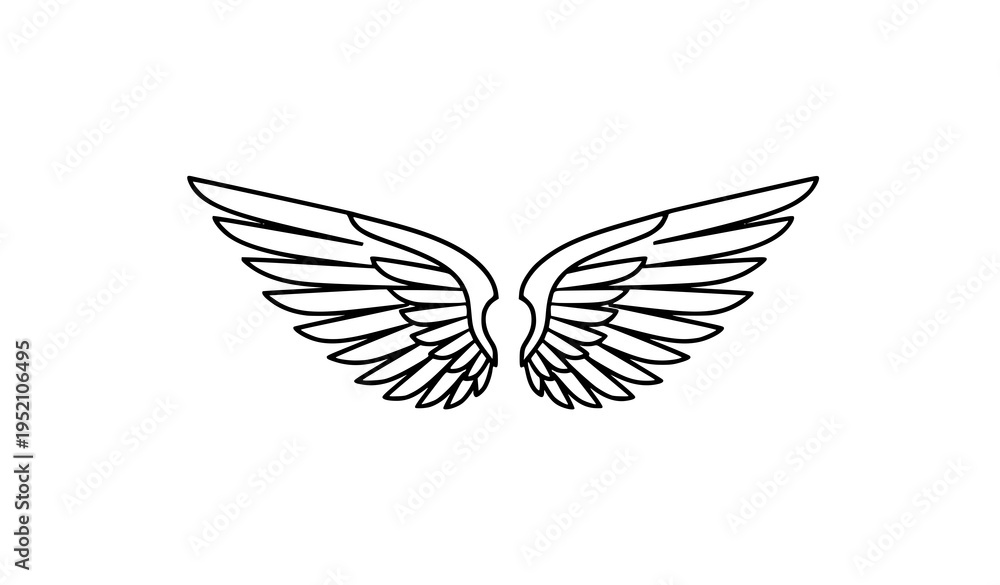 Fototapeta premium Angel wings outline icon feather flying logo vector