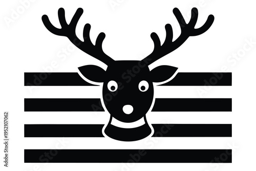 A black and white image of a deer head with antlers isolated on transparent background, Vector